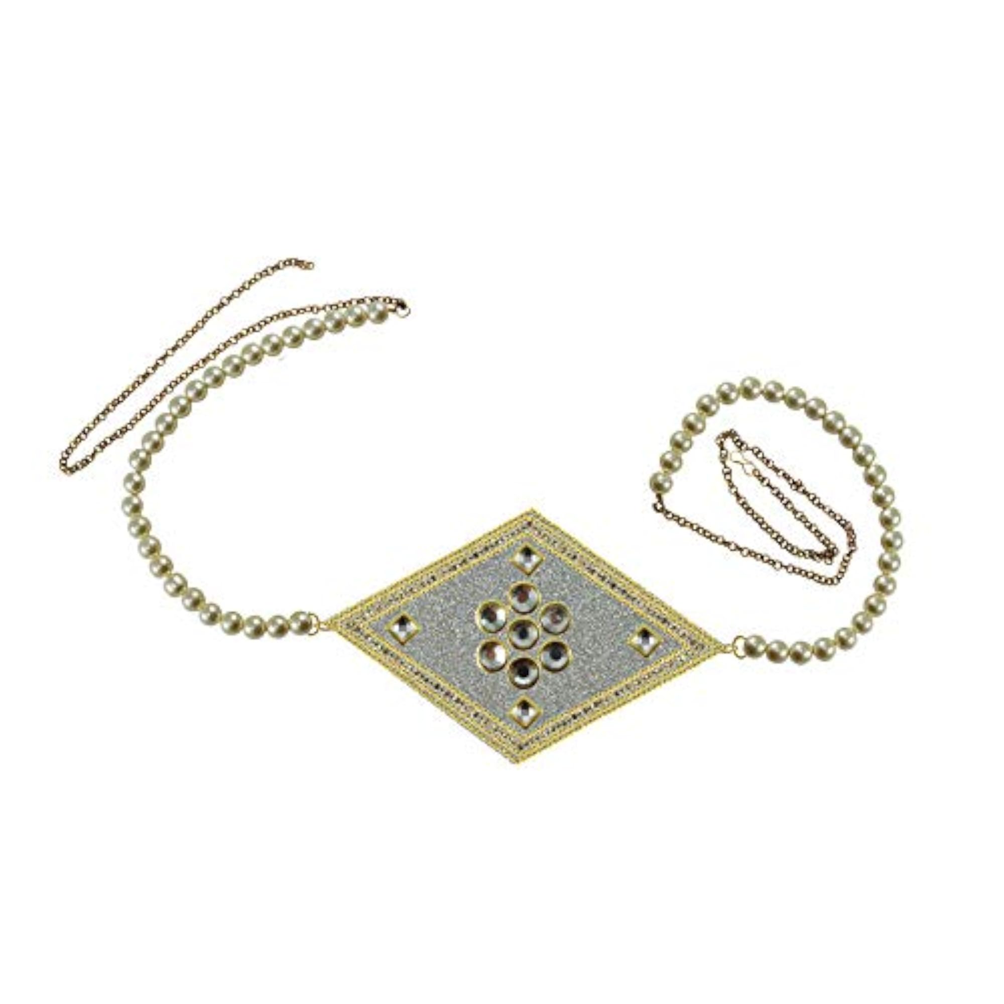 Women's Solid Brass Stone Studded Waist Belt, Multicolor