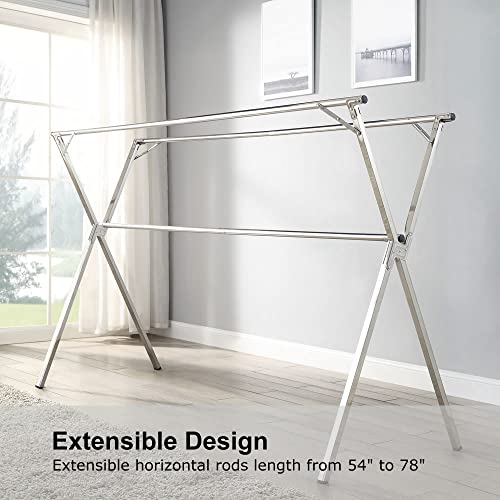 GISSAR Clothes Drying Rack for Laundry Foldable,Stainless Steel Laundry Drying Rack for Indoor Outdoor,Foldable Easy Storage Clothes Fack for Drying,Garment Rack Space Saving, 78 Inches