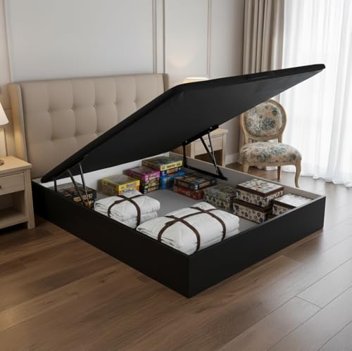 ROYAL SLEEP Canapé Abatible de Madera | 105x200 | Montaje y Retirada de Usado Incluido | Gran Capacidad | Tapa 3D Transpirable | 32 cm | Color Negro | Space Bed