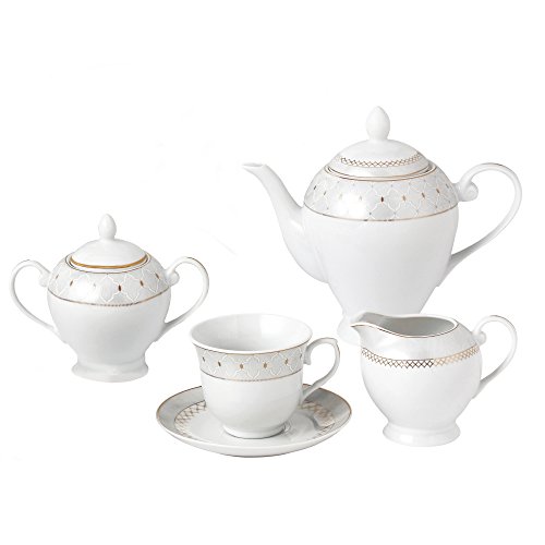 Lorren Home Trends Carlotta-57 57 Piece Silver Border Porcelain Dinnerware Set-Service For 8-Carlotta-Mix And Match, One Size, White #TOP1