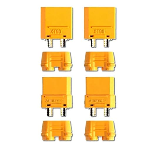 VUNIVERSUM 2 Paar (4 Stück) Original Amass XT90H Hochstrom Premium Goldstecker Verpolungsicher Stecker Buchse mit Schutzkappen Male Female 90A RC XT90 Modellbau