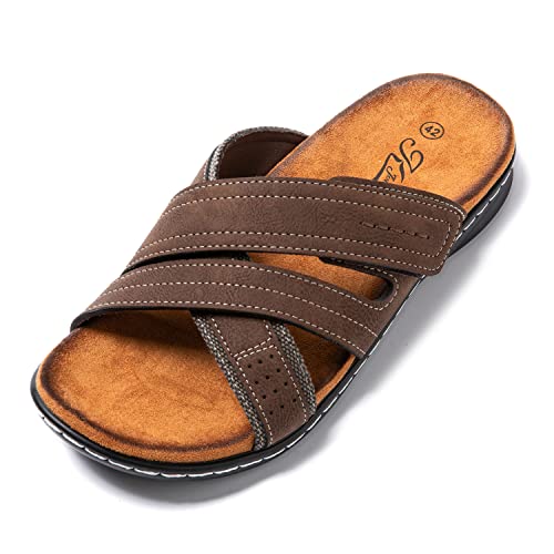 JOMIX Chanclas Hombre Verano con Banda Ajustable Sandalias Piel Mar Chanclas Anatómicas, Marrón, 42 EU