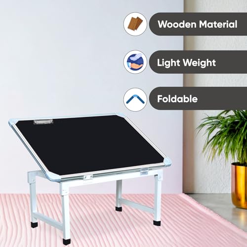 Image of YAJNAS Multipurpose Whiteboard & Laptop Table | Portable Study & Lap Desk for Bed with Laptop Support | Lap Bed Table with Height Adjustable, Ideal for Home & Office Presentation- 15 x 26, Black