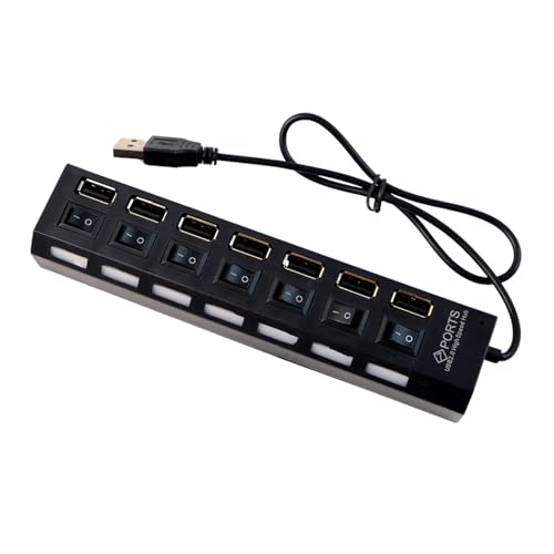 Image of BETSU 7-Port USB 2.0 Hub with Individual Power Switches and LED Indicators, USB Splitter for Laptop, PC, Keyboard, Mouse, Mobile HDD and Flash Drive (Black)