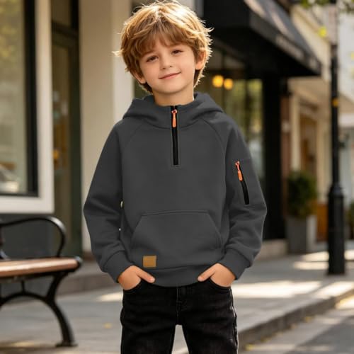 Hoodies for Boys Quarter Zip Sweatshirt Casual Fleece Hooded Pullover Tops - image 2