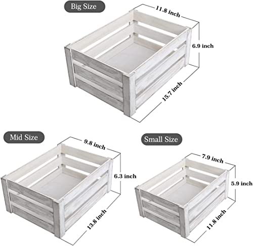 White Lift Wooden Crate for storage Decorative Boxes,Set Of 3 Large Nesting Wooden Storage Crates For display Solid Wood Box, Wooden Storage Boxes For Milk,Toys,Towel,Wine,Books(Vintage White)