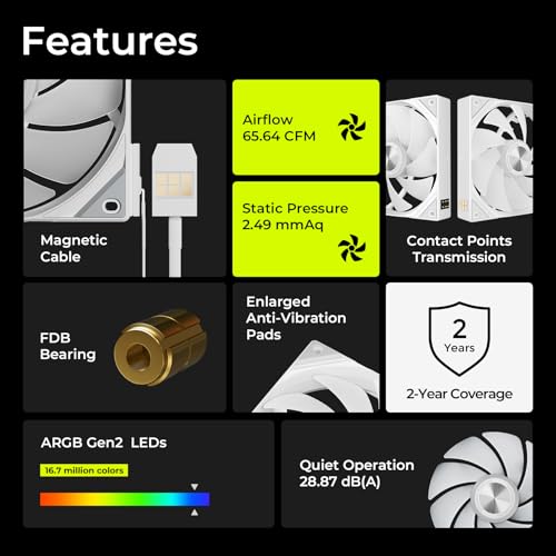 Image of TRYX ROTA SL ARGB White 120mm Case Fan 3in1 Pogo-Pin Connection with Magnetic Cable Gen2 ARGB Light Quiet PC Case Fan