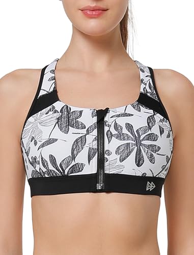 Image of Yvette Racerback Sports Bras for Women High Impact Front Zip Supportive Wireless Workout Bra