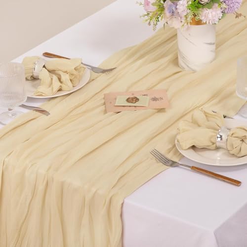 Image of MLMC 10 Pack Champagne Cheesecloth Napkins Bulk Washable Cloth Napkins Set of 10 21 inchx21 inch Sand Rustic Boho Gauze Dinner Table Napkins for Wedding Bridal Shower Family Gathering Decor