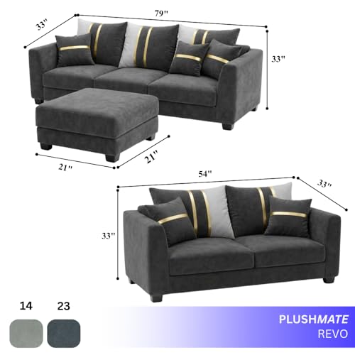 Image of Vero Plush Comfort Sofa Set | 3 Seater + 2 Seater with Ottoman | Luxury Velvet Suede Fabric | Modern Living Room Sofa | Dark Gray