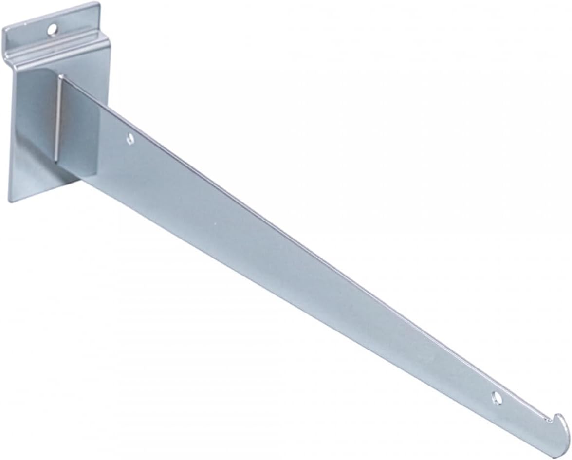 SSWBasics 12" Slatwall Shelf Bracket - Chrome - (Holds 30lbs) - Pack of 10 - Slatwall Accessories - 12 Inch Chrome Shelf Bracket for Slatwall Shelves - Sturdy and Stylish Slat Wall Accessory for