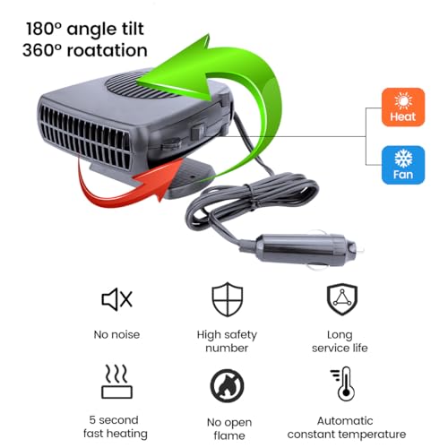 Kinowji 1234123 Car Heater,200W 12V Portable Fast Heating Auto Car Heater Defroster Windshield Defogger Automobile Windscreen Heater Plug In Cigarette Lighter 360 Degree Rotary thumb #3