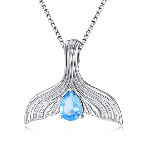 Whale Tail Necklace S925 Sterling Silver London Blue Topaz Ocean Necklace Whale Tail Pendant Necklace Ocean Jewelry Gifts For Christmas Gifts for Women Mom Friends