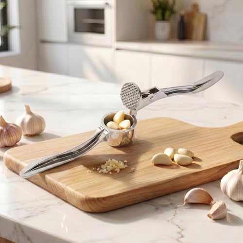 Image of Nestasia Stainless Steel Garlic Press Crusher - Rust Resistant Manual Easy-Squeeze Ginger Mincer for Kitchen | Dishwasher Safe Hand Press Garlic Grinding Tool for Fine Mincing
