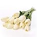 CTUER 12Pcs Artificial Tulip Real Touch Tulip Flowers Fake Silk Flowers for Vases Wedding Home Room Party Decoration (White)