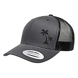 Love Sketches Embroidered Palm Tree Silhouette Trucker Snapback Cap Mesh Back Men and Women (Charcaol/Black)