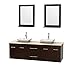 Wyndham Collection Centra 72" Double Bathroom Vanity in Espresso, Ivory Marble Countertop, Avalon White Carrera Marble Sinks & 24" Mirrors
