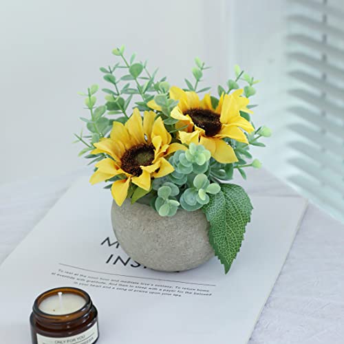 Rosscer Artificial Flowers Kit With Pot, Combination Of Fake Silk Sunflowers And Greenery,Small Plant Potted Decor For Offices,Bookshelf,Bedroom, Living Room,Party,Wedding Decorations… #TOP3