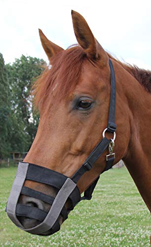 Amesbichler Horse Muzzle Feeding Brake Muzzle for Horses Wicker Muzzle for Deer, Colic, Greasing, Textile Without Rubber, Easy to Attach, Adjustable Size Warmblood