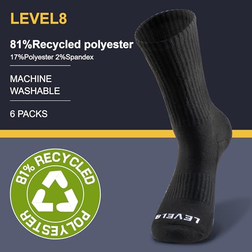 LEVEL8 Mens Work Crew Socks, Comfy Mid Calf Dress Socks, Moisture Wicking, Running and Exercise, 6 Pairs2