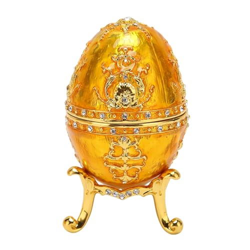 Cyrank Egg Trinket Box, Enamelled Jewelry Trinket Box Hand Painted Baroque Style Pattern Rhinestones Hinged Jewelry Ring Holder Collectible Egg Home Decor(Gold)