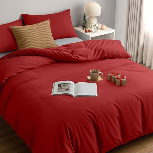 Utopia Bedding Funda Nordica Cama 105 - Microfibra Juego de Funda de Edredon 200x200 cm y 2 Fundas de Almohada 50x75 cm (Rojo)