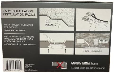 Diagrams illustrating the installation process of the LED panel light, showing cutting a hole, connecting wires in the junction box, and securing the panel in the ceiling.