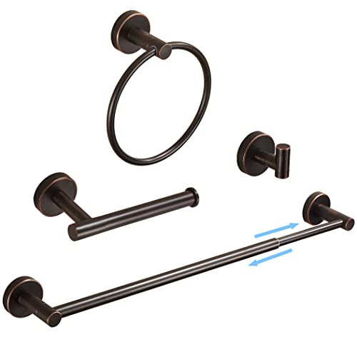Weiko Bronze Bathroom Hardware, Oil Rubbed Bronze Accessories Set Includes Toilet Paper Holder 15 To 24 Inch Towel Bar Hand Towel Ring Robe Hook 4 Pieces Wall Mount #TOP24