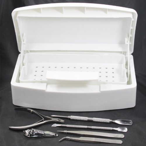 7 in 1 Beauty Implement Sterilizing Tray Clean Sterilizer Box Nail Art Clipper Pusher Nipper Straight Curved Tweezers Tool Kit 154872
