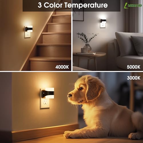 Image of L LOHAS LED Night Lights Plug into Wall with 3CCT Adjustable (3000K /4000K /5000K), 3 Level Dimmable Night Light, 1W Low Power Nightlight with Auto On /Off Sensor, 2 Pack