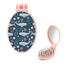 Mini Hair Brush, Whales Manta Rays Coral Seashells Blue Travel Hair Combs For Women, Mirror And Comb Set, Mini, Purse Essentials, Purse Accessories