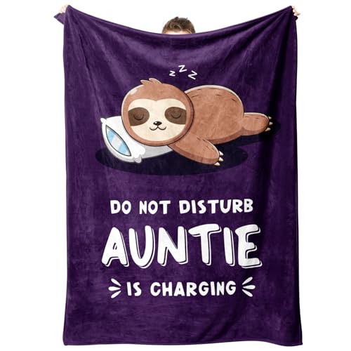 Funny Gifts for Auntie, Auntie is Charging Sloth Blanket, Birthday Gifts for Auntie from Niece...