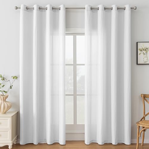 Ystyle Wewnętrzne Zasłony 2 Sztuki, 140x260 CM, Eleganckie Nowoczesne Zasłona Welonowe, Firanki Z Oczkami, Do Sypialni, Salonu, Czystym Kolorze, Przewiewne I Przepuszczające Światło, Biały