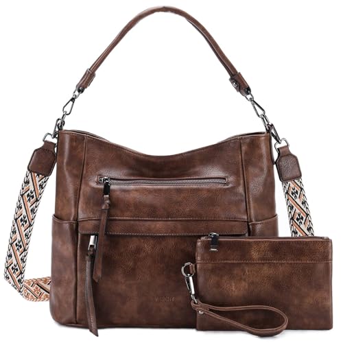 VASCHY Hobo Bag for Women, Medium Vegan Leather Shoulder Purse Handbag Satchel with Wallet Crossbody Guitar Strap