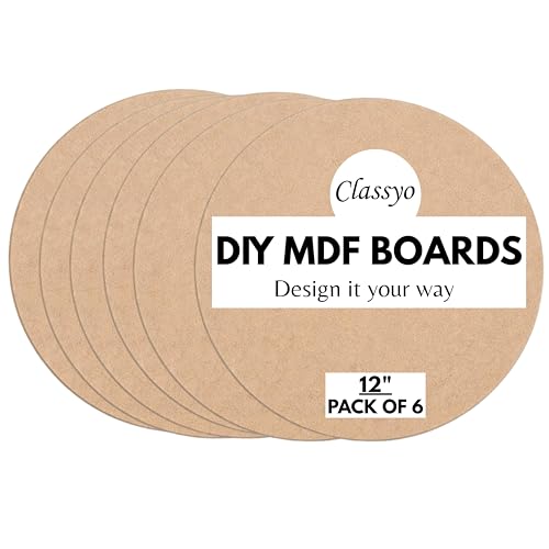 Image of Classyo Round MDF Board Cutouts, MDF Cutouts for Craft, DIY Art Boards for Lippan Art, Mandala Art, Painting, Resin Art and Crafts (12 Inch, Set of 6)