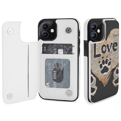 HKMNLEW Lover Dog Paw Print Flip Phone Wallet Case iPhone 12 Mini�p�APU���U�[���C�ϏՌ��d�b�P�[�X�J�o�[ �J�[�h�z���_�[�t��