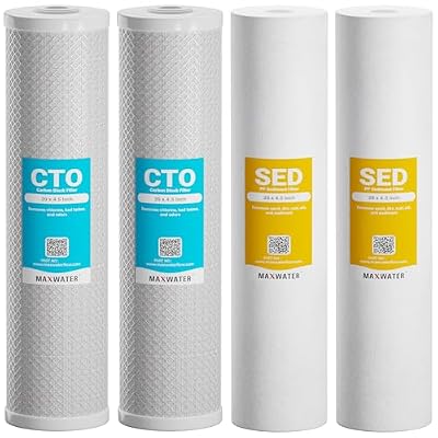 Max Water 5 Micron 20 x 4.5 Whole House Water Filter Cartridges - 20" Polypropylene Sediment, CTO Carbon Block Replacement Filter Set of 4 Compatible with WGB22B