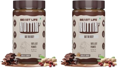 Image of BeastLife Crunchy Chocolate Peanut Butter | 24.5 G Protein | 800 gm | 100% Peanuts, High Protein | Zero Palm Oil | Non‑GMO Nut Butter | Fitness-Friendly Spread | Zero Cholesterol (Pack of 2)