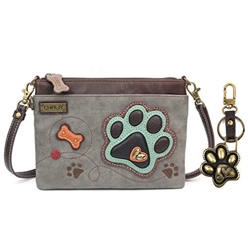 CHALA Paw Print Mini Crossbody Handbag Dog Lovers Gift, Dog Mom Convertible Straps with Metal Paw Charm Combo