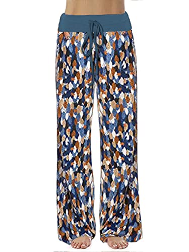Image of iChunhua Women's Comfy Stretch Floral Print Drawstring Palazzo Wide Leg Lounge Pant