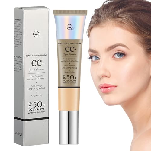 CC Crema FPS 50, Base De Maquillaje De Alta Cobertura, CC Crema Hidratante Ligera, Cremas Solar Hidratante Correctora De Color, Maquillaje Iluminador Y Corrector Facial Para Todo Tipo De Piel