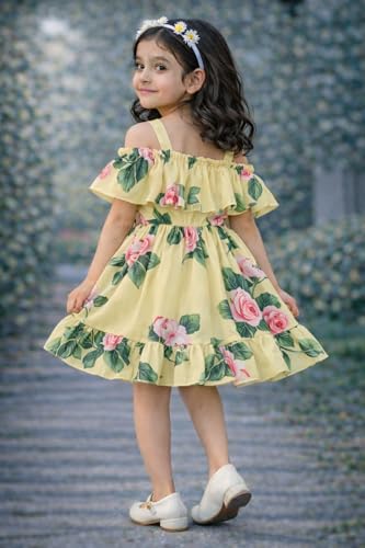 Image of Buy & Try Girls Summer Lightweight Georgette Floral Printed Frock Dress, Sleeveless Princess for Baby Girls, Stylish Fancy Kids Party & Casual Outfit