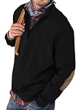 Angbater Men’s Polo Shirts Lapel Collar Zipper Up Pullover Mock Neck Long Sleeve Golf Polo Sweatshirts with Elbow Patches Black