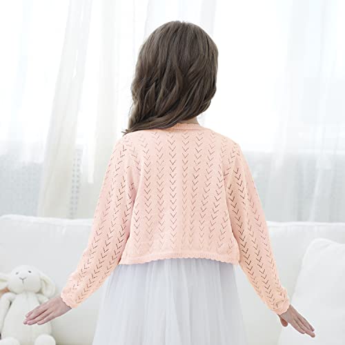 Image of Kids Girls Open Front Bolero Shrug Long Sleeve Button Down Cropped Cardigan Sweaters Shrug Dress 3-12 Years,Light Peach Pink,7 /8