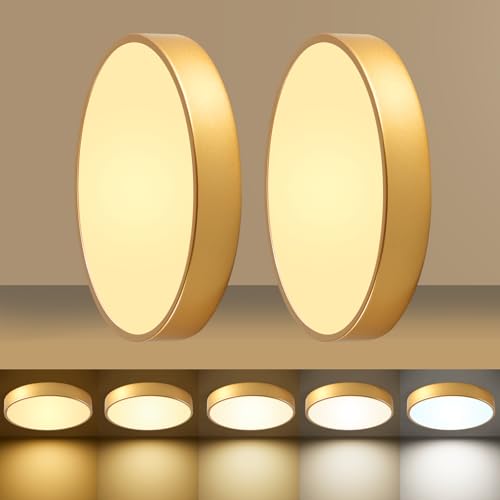 Image of Flush Mount Ceiling Light Fixtures Gold LED Dimmable 5CCT 12In 24W 2Pack