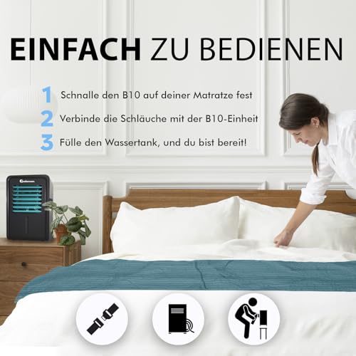 Adamson B10 Bed Cooling System - Twin 75' L x 39“ W - 100% Baumwolle Matratze Kühlung Bett-Pad für Nachtschweiß - Wasser Bett Kühler Ideal für heiße Schläfer - 5-Jahres-Garantie - Aqua