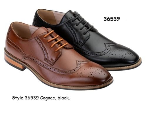 Men's Classic Wingtip Oxford Dress Shoes, Black Leather, Memory Foam Insole, Brogue Style with Tan Sole2