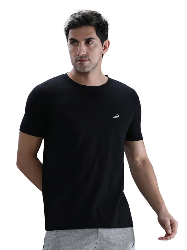 Image of CROCODILE Men Solid Sport Fit T Shirt | Round Neck | Short Sleeve | Regular Length | Basic Casual Pull On Topwear Grey Melange