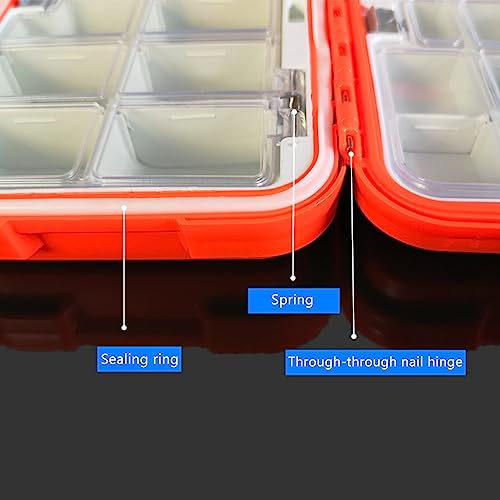 Fishing Tackle Box,RoadLoo Fishing-Lure-Boxes-Bait Multifunctional Fishing Accessories Storage Box 30 Compartment Waterproof Portable Fishing Tackle Box Waterproof with 20 Soft Plastic Lures (orange) - Image 4