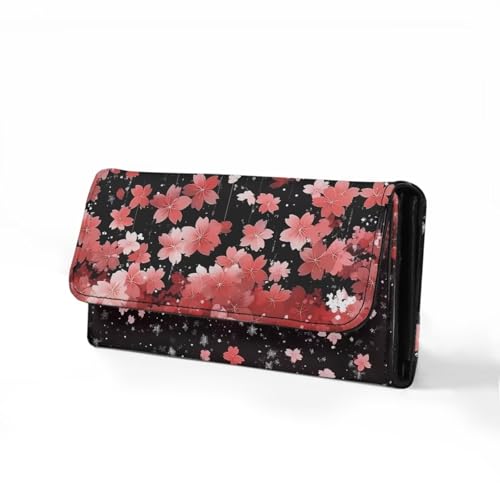 Image of AFPANQZ Womens Trifold Wallets Large Capacity Wallet, Cherry Blossom Pink Luxury Three Fold Coin Purse Long Rfid Slim Card Holder Purse